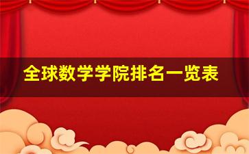 全球数学学院排名一览表