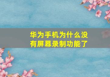 华为手机为什么没有屏幕录制功能了