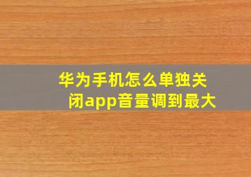 华为手机怎么单独关闭app音量调到最大