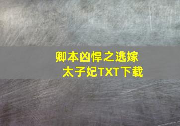 卿本凶悍之逃嫁太子妃TXT下载