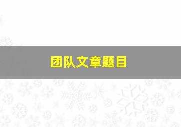 团队文章题目