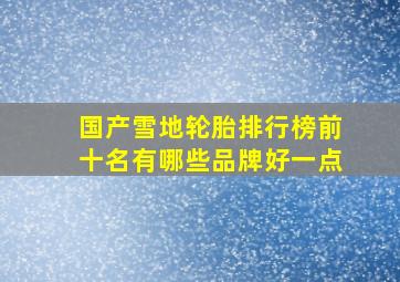 国产雪地轮胎排行榜前十名有哪些品牌好一点