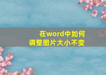 在word中如何调整图片大小不变