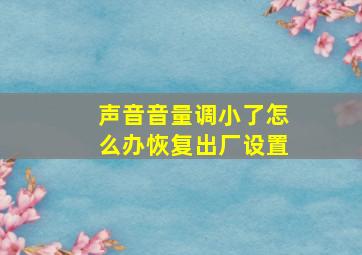 声音音量调小了怎么办恢复出厂设置