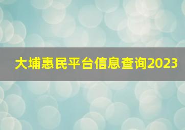 大埔惠民平台信息查询2023