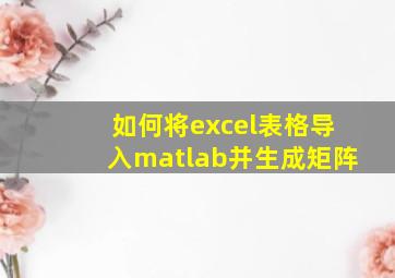 如何将excel表格导入matlab并生成矩阵