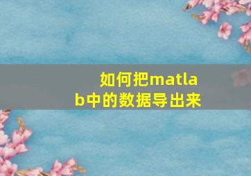 如何把matlab中的数据导出来