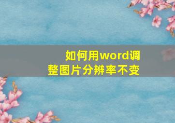 如何用word调整图片分辨率不变