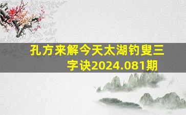 孔方来解今天太湖钓叟三字诀2024.081期