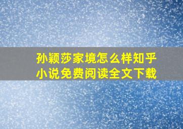 孙颖莎家境怎么样知乎小说免费阅读全文下载