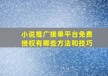 小说推广接单平台免费授权有哪些方法和技巧