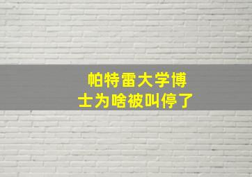 帕特雷大学博士为啥被叫停了