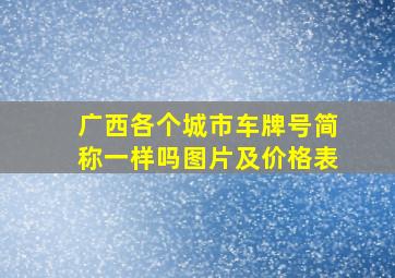 广西各个城市车牌号简称一样吗图片及价格表