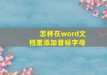 怎样在word文档里添加音标字母