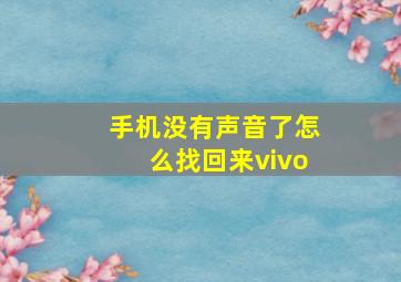 手机没有声音了怎么找回来vivo