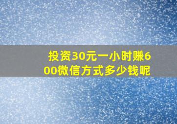 投资30元一小时赚600微信方式多少钱呢