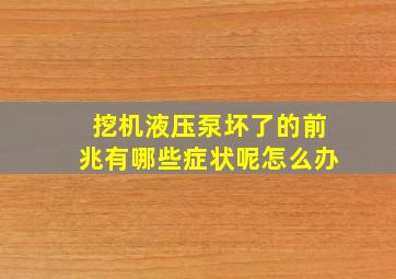 挖机液压泵坏了的前兆有哪些症状呢怎么办