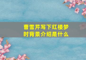 曹雪芹写下红楼梦时背景介绍是什么