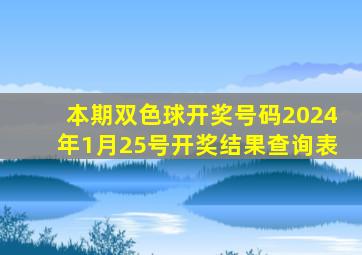 本期双色球开奖号码2024年1月25号开奖结果查询表