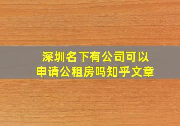 深圳名下有公司可以申请公租房吗知乎文章