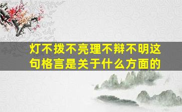 灯不拨不亮理不辩不明这句格言是关于什么方面的