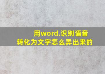 用word.识别语音转化为文字怎么弄出来的