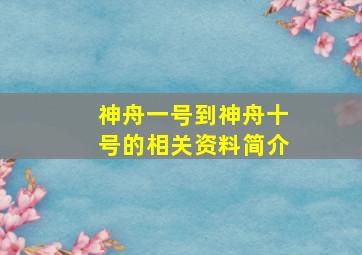 神舟一号到神舟十号的相关资料简介