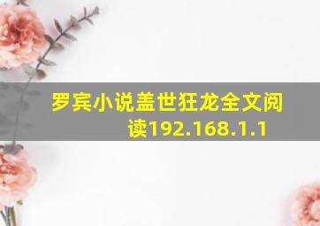 罗宾小说盖世狂龙全文阅读192.168.1.1