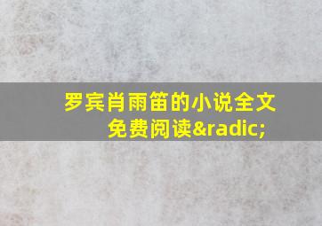 罗宾肖雨笛的小说全文免费阅读√