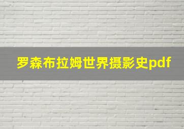 罗森布拉姆世界摄影史pdf