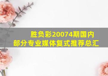 胜负彩20074期国内部分专业媒体复式推荐总汇