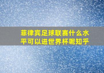 菲律宾足球联赛什么水平可以进世界杯呢知乎