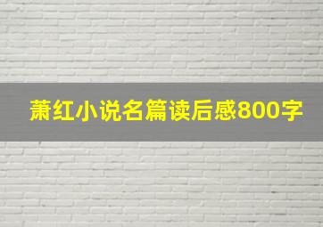 萧红小说名篇读后感800字