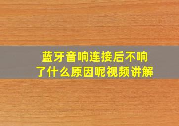 蓝牙音响连接后不响了什么原因呢视频讲解