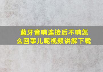 蓝牙音响连接后不响怎么回事儿呢视频讲解下载