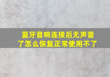 蓝牙音响连接后无声音了怎么恢复正常使用不了