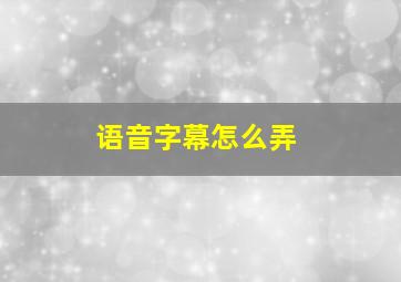 语音字幕怎么弄