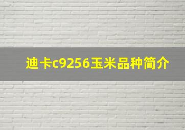 迪卡c9256玉米品种简介