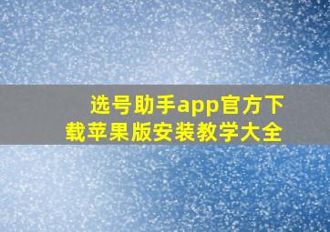 选号助手app官方下载苹果版安装教学大全