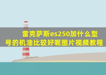 雷克萨斯es250加什么型号的机油比较好呢图片视频教程