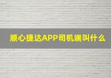 顺心捷达APP司机端叫什么