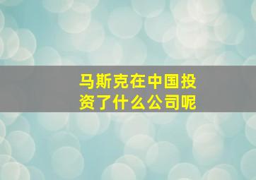 马斯克在中国投资了什么公司呢